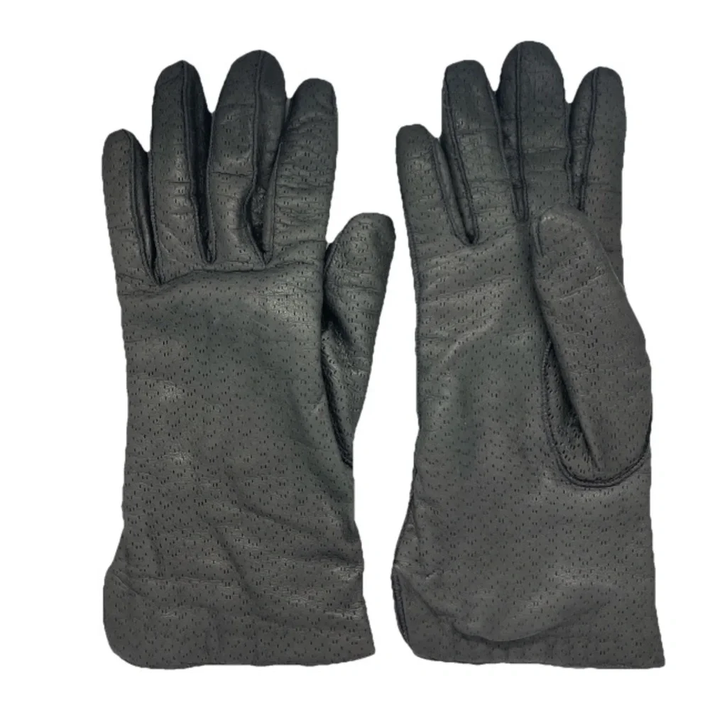Vintage Grey Perforated Genuine Leather Gloves Cashmere Lined Women’s Winter Sm.